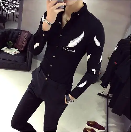 CH. KWOK Camisa Social Slim Fit повседневные черные рубашки наряды Клубные розовые рубашки мужские облегающие белые рубашки перо корейский модный