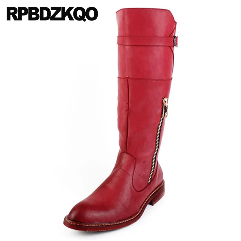 Мужские кожаные сапоги до колена на молнии красные черные винтажные