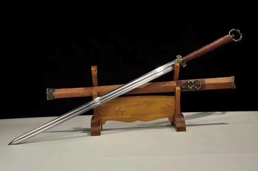 Китайский Меч кунг-фу складной стальной двойной паз Han Jian Full Tang Huan Shou боевой нож |