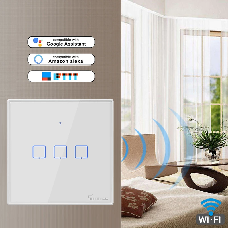SONOFF T2US EU/UK TX Smart Wifi Touch Wall Light Switch With Border Smart Home 1~3 Gang 433 RF/Voice/APP Control Work With Alexa