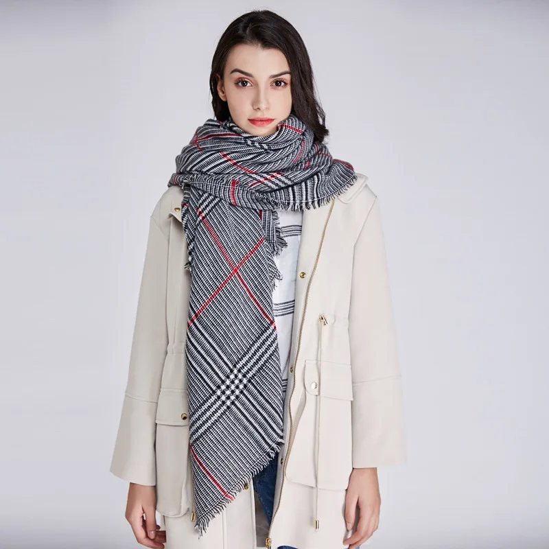 Новые зимние хлопковые теплые модные клетчатые женские шарфы кашемировые