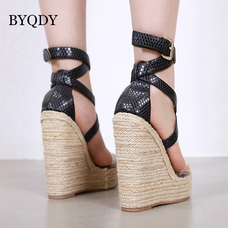 Женские прозрачные сандалии на танкетке BYQDY праздничные босоножки из ПВХ высоком