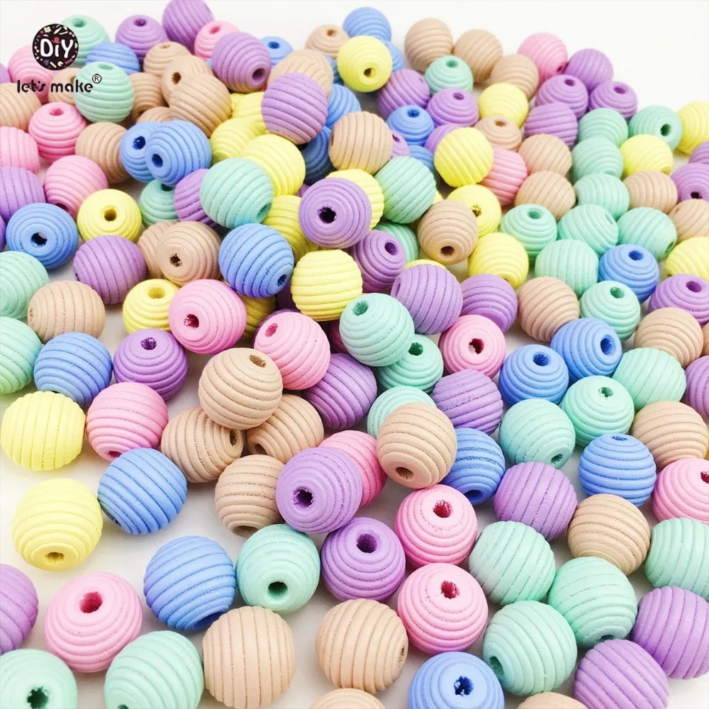 Деревянные шарики для создания детских жевательных ожерелий с пчелиным узором, 100 штук, 18 мм, безопасные для питания.