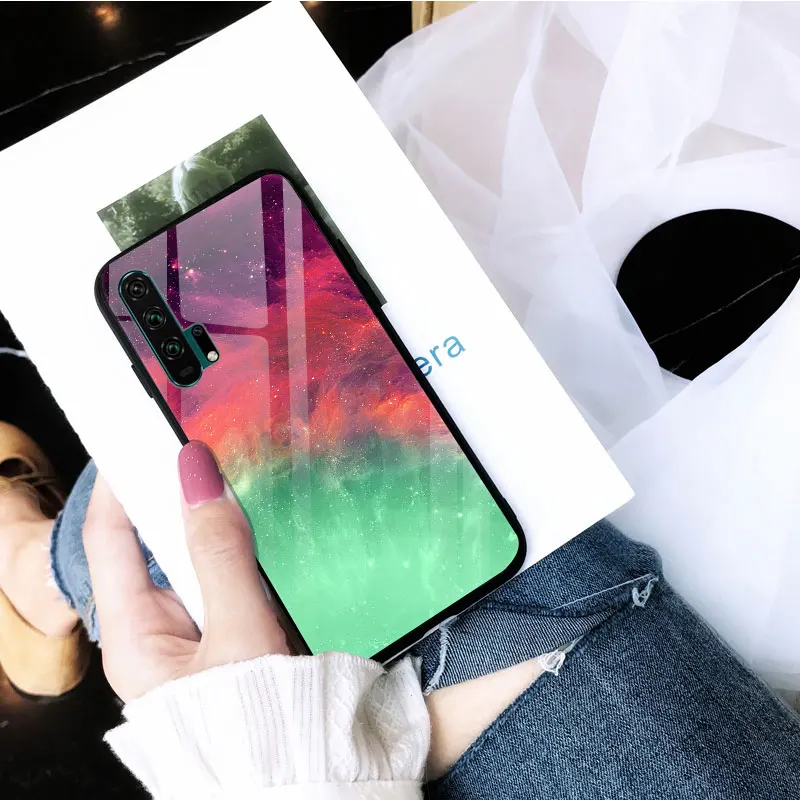 Закаленное стекло Чехол для Huawei Honor 20 Case Жесткий ПК Красочный чехол Pro 20S Бампер на
