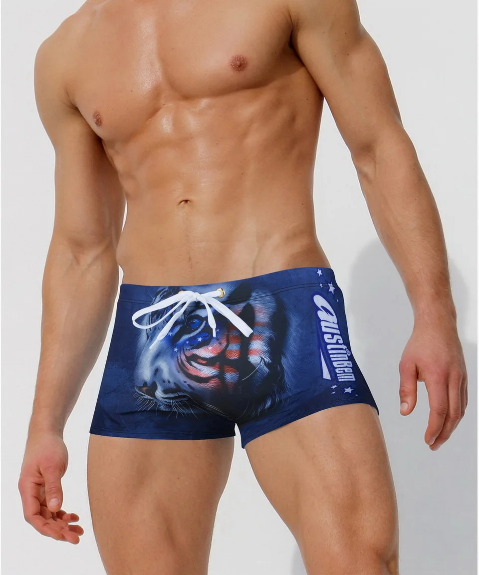 Сексуальные мужские боксеры для плавания с принтом тигра Брендовые купальные