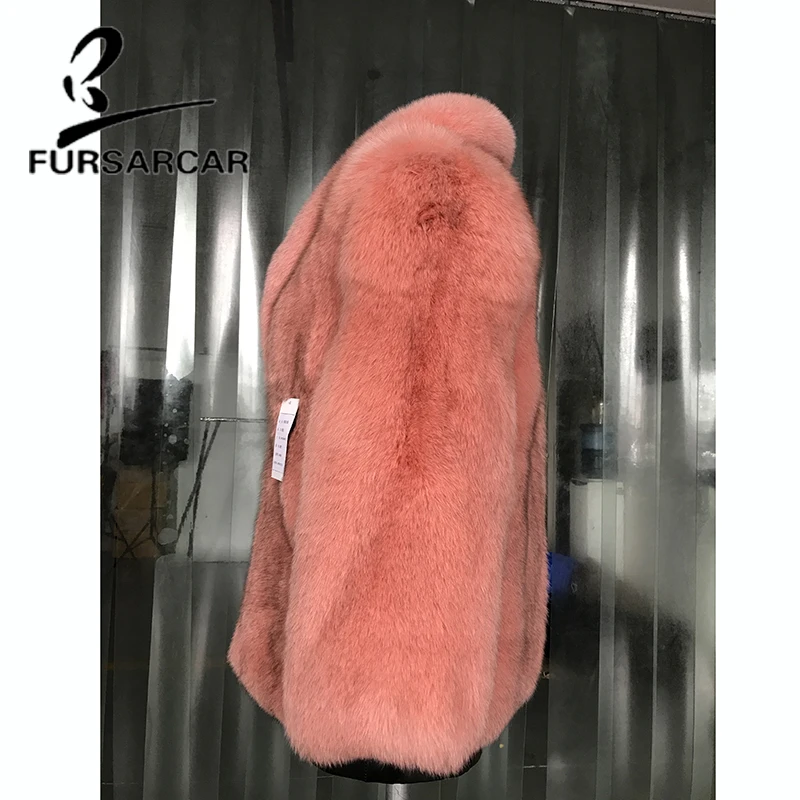 Шуба из натурального Лисьего меха FURSARCAR Роскошная с отложным воротником длиной 70