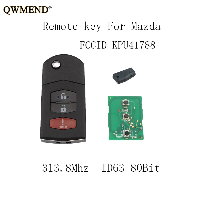 QWMEND 2 шт. * 313 8 Мгц дистанционный брелок для Mazda 6 2005 2006 2007 2008 5 CX 9 7 KPU41788 ID63 чип