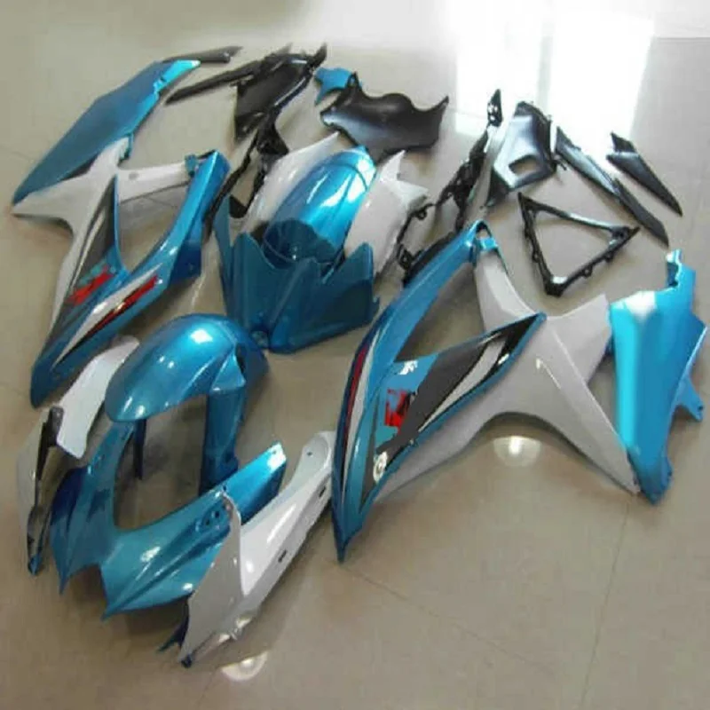 Голубые белые Пользовательские Обтекатели для GSXR 600 750 2008 2009 K8 GSXR600 GSXR750 08 09 10 GSX R750