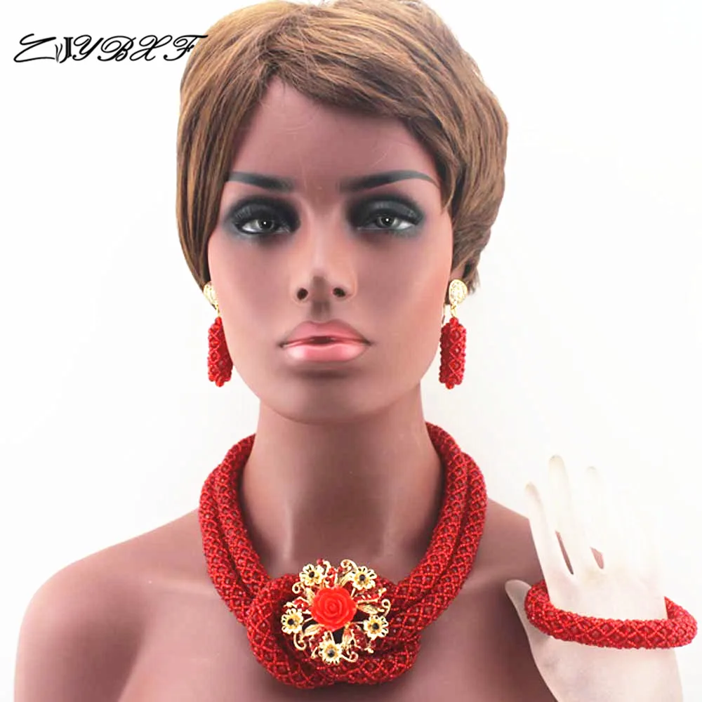 

Большой крупный женский подарочный Африканский комплект ювелирных изделий красные нигерийские Свадебные бусины кристаллы свадебные комплекты ювелирных изделий Бесплатная доставка HD7839