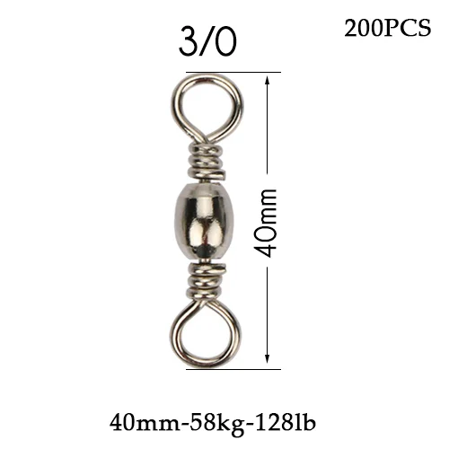 Size3.0 40mm 58kg Goture 200 шт./лот рыболовные поворотные вращающиеся стволы Вертлюги Из Нержавеющей Стали Морской рыболовный крючок Размер соединителя 10, 8,6, 4,2, 1/0 - Цвет: Size3.0 40mm 58kg
