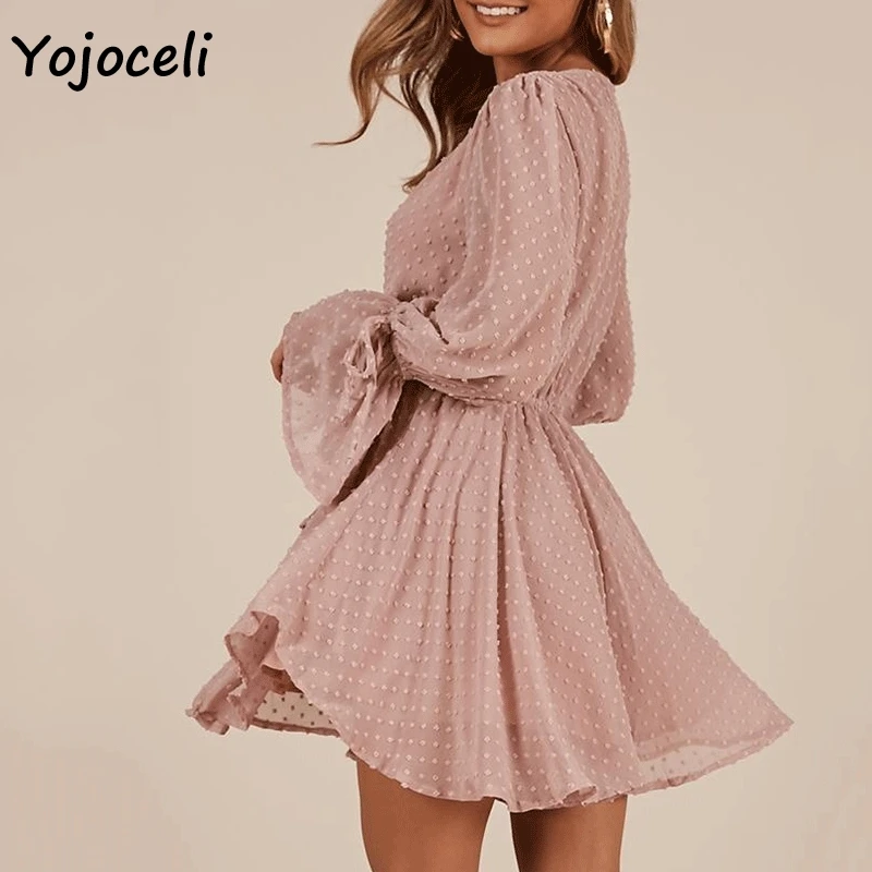 Женский комбинезон Yojoceli шифоновый жаккардовый в горошек с рукавами-фонариками и