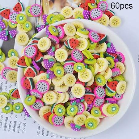 Multicolor Счастливый обезьяна 60 шт./упак. поставки слаймов игрушка фимо фрукты ломтиков из полимерной глины DIY Подвески декоративная обсыпка наполнитель для пушистые очистить шлама - Цвет: Multicolor