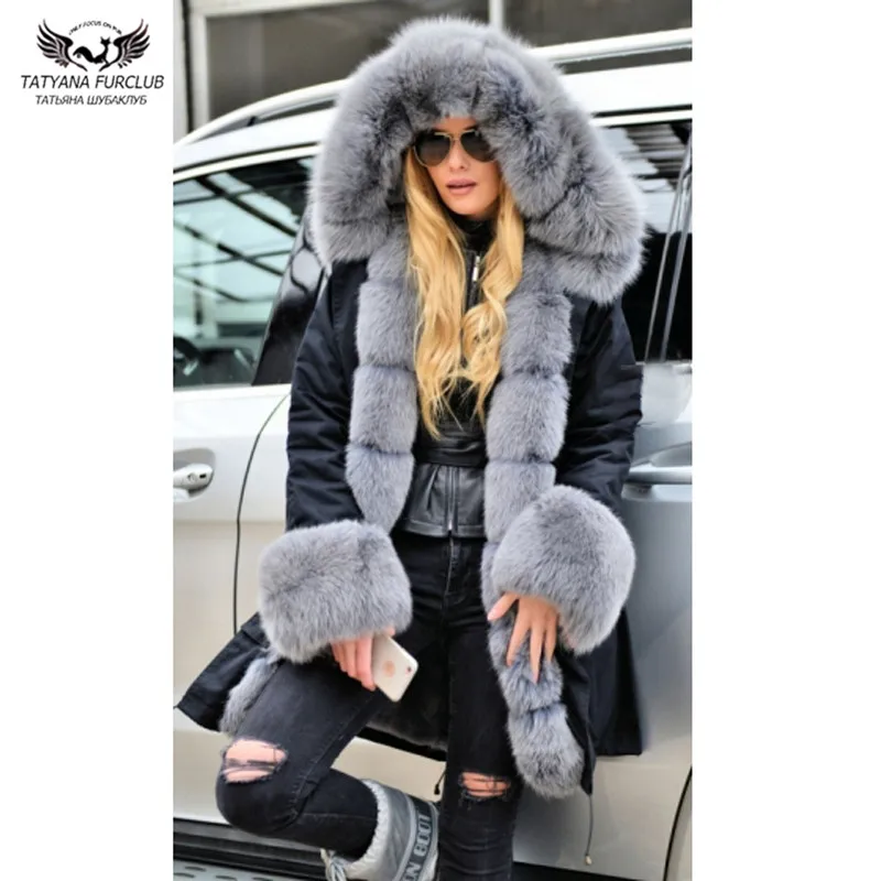 Tatyana Furclub New Real Fur Jacket For Women Winter Clothes Thick Warm Trendy Coat Black Outwear With Big Fur Collar Parkas