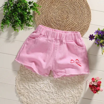 Розовый Summer Kids Short Denim Shorts For Girls Fashion Girl Short Princess Jeans Children Pants Girls Shorts Flower Girls Clothes - Цвет: Розовый