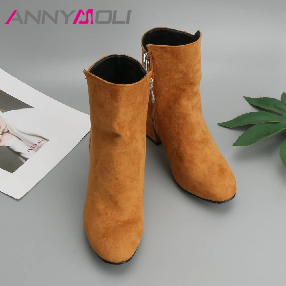 Ботильоны ANNYMOLI женские на высоком каблуке модные короткие серые с пряжкой молнии