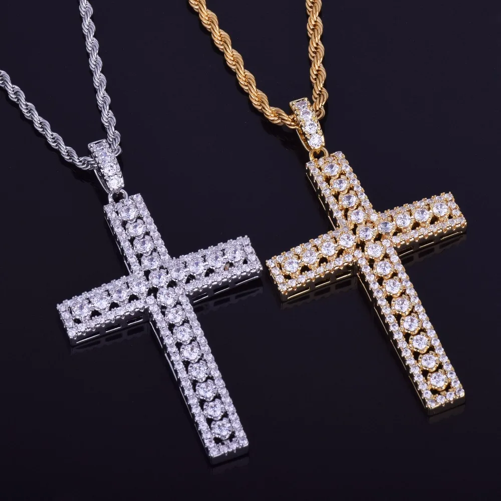 Золотой кубический цирконий крест кулон Золото Серебро Медь Материал Bling Циркон крест кулоны ожерелья для мужчин и женщин хип-хоп ювелирные изделия