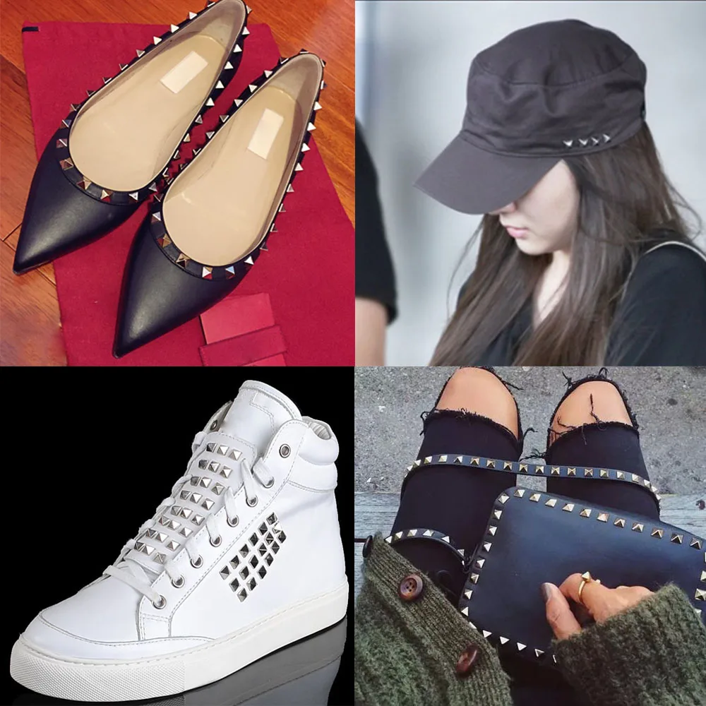 Стразы | 100 шт. Квадратные запонки с заклепками серебристые металлические