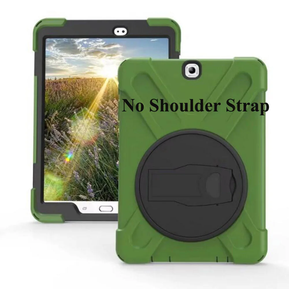 army green Чехол для Samsung Galaxy Tab S2 9,7 T810 T815 T813 T819, безопасная Противоударная сверхмощная Броня 360 Вращающаяся подставка+ плечевой ремень - Цвет: army green