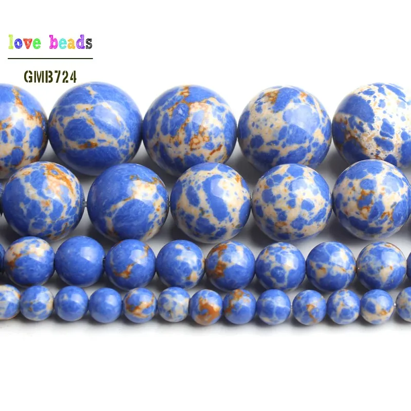 Blue Sediment Jaspers Round Loose Stone Beads for Jewelry Making DIY Bracelet 15'' strand 4/6/8/10/12mm | Украшения и
