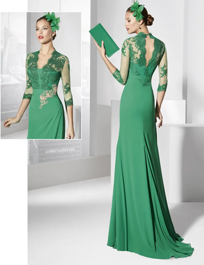 2017 Elegant Appliques 3/4 Sleeves Chiffon Sweep Train Evening Party Dresses Plus Size Mother of the Bride Alibaba China | Свадьбы и
