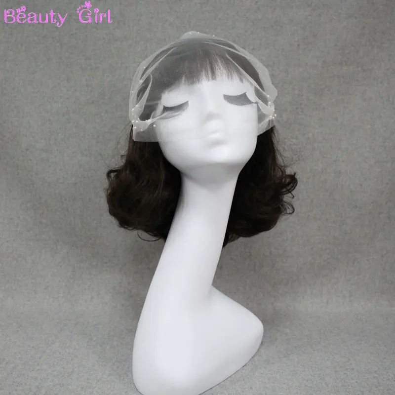 Pearls Short Wedding Veils Birdcage Veil Head Pieces White Cap Blusher | Свадьбы и торжества