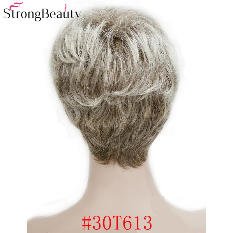 StrongBeauty синтетические Короткие Волнистые Волосы пышные натуральные светлые/серебристо-серые парики с челкой для женщин много цветов на выбор