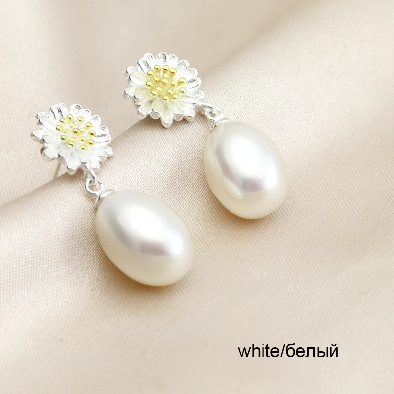 Женские серьги гвоздики из серебра 100% пробы с натуральным пресноводным жемчугом