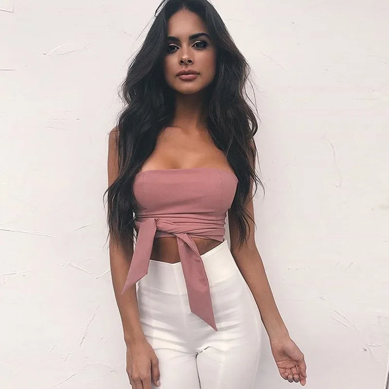 Для женщин одежда летняя Sexy Хлопок без бретелек топ кроп-топы косточек топ-бандо
