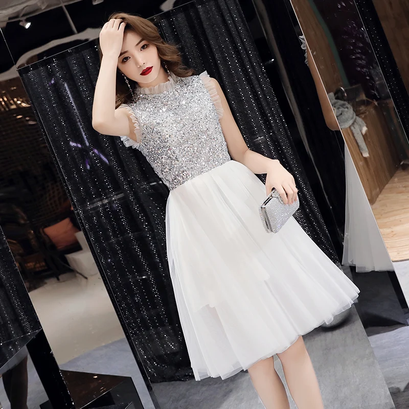 wei yin 2020 Sex White Sleeveless A-line Zipper Dinner Dress Cocktail Dresses Knee Length Formal Party Gown WY1681 | Свадьбы и