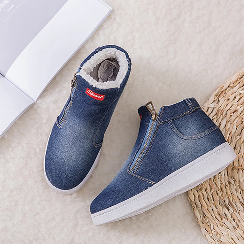 Новинка 2020 года Зимние женские ботинки из джинсовой ткани Удобные теплые зимние