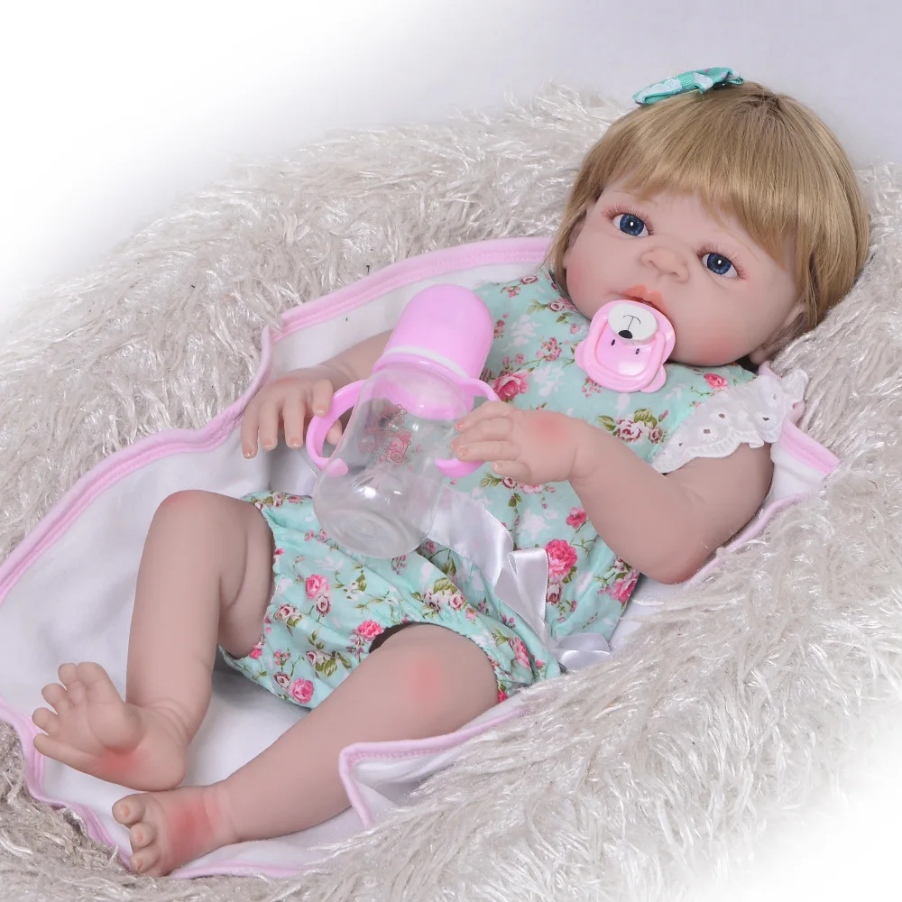 

23inch Full silicone reborn baby dolls Toy Baby-Reborn lifelike bebe toddler vinyl newborn bathe princess toddler kids toys