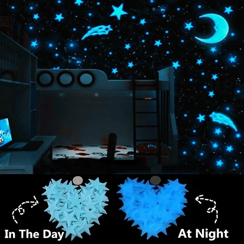 80 шт. 3 см темно синие ночные светящиеся звезды флуоресцентные 3D настенные