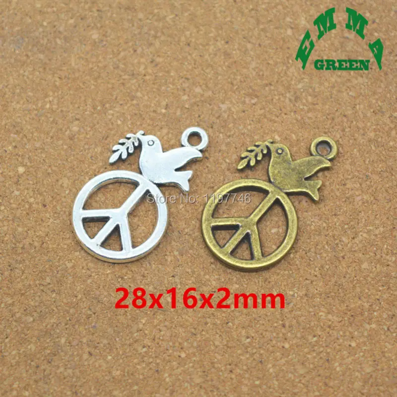 

2017 New Vintage Zinc Alloy Metal Antique Peace Dove Peaceful Sign Symbol Charms Diy Pendants Jewelry Finding