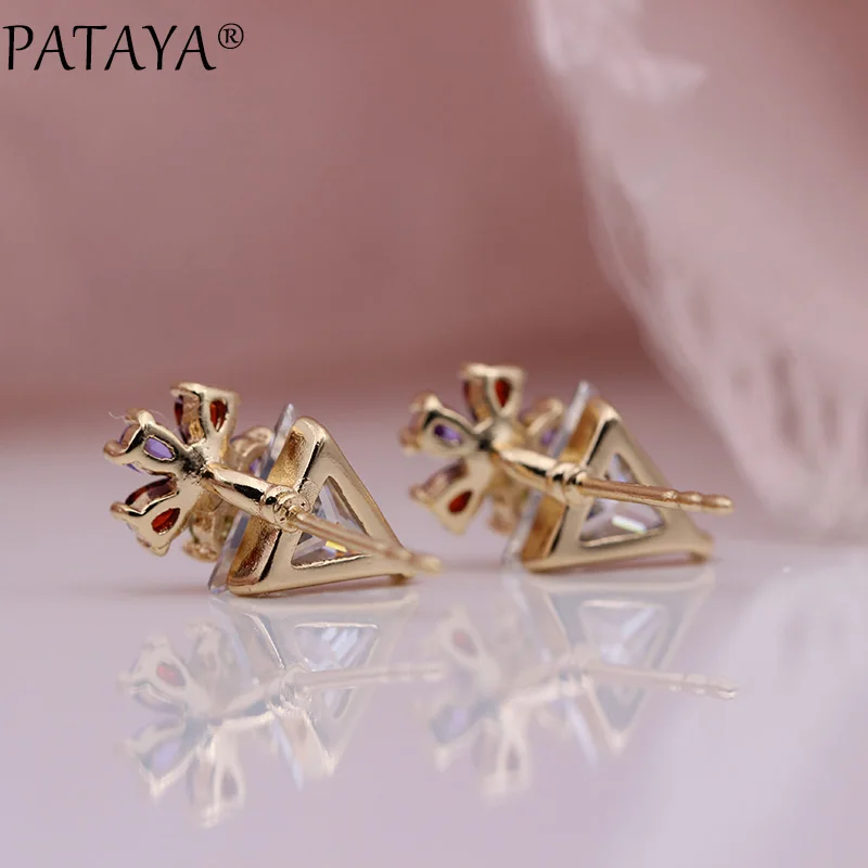 Новые Белые треугольные серьги-гвоздики PATAYA 585, розовое золото, Разноцветные серьги в форме капли воды, натуральный циркон, женские модные ювелирные изделия, простые серьги