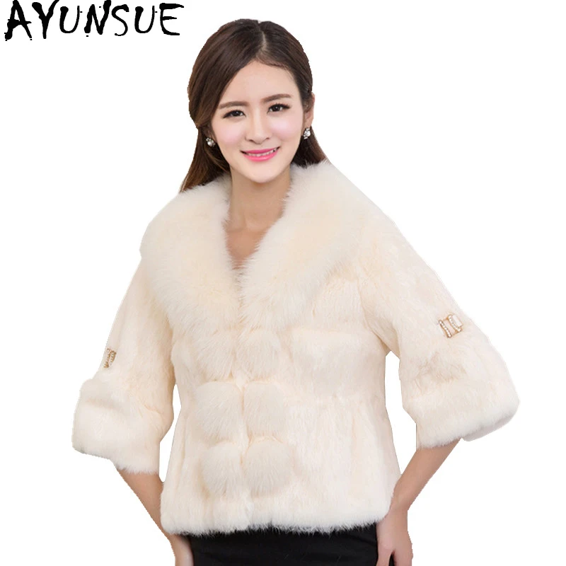 AYUNSUE 2020 новинка натуральный Лисий меховой воротник пальто из натурального меха