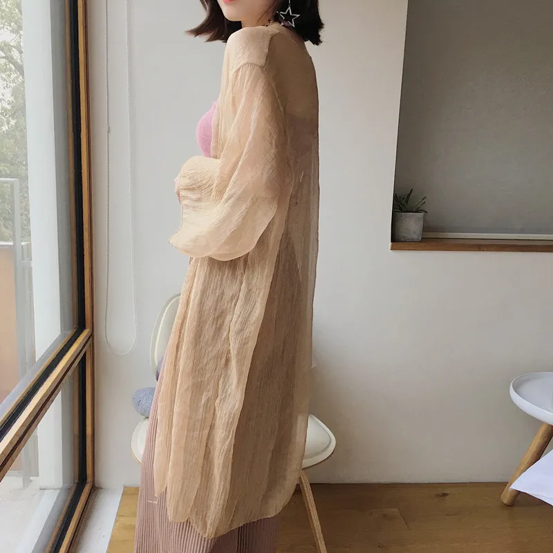 

Shirts Women Chiffon Korean Style All-match Trendy Daily Womens Clothing Simple Solid Color Loose Casual Summer New Female Long