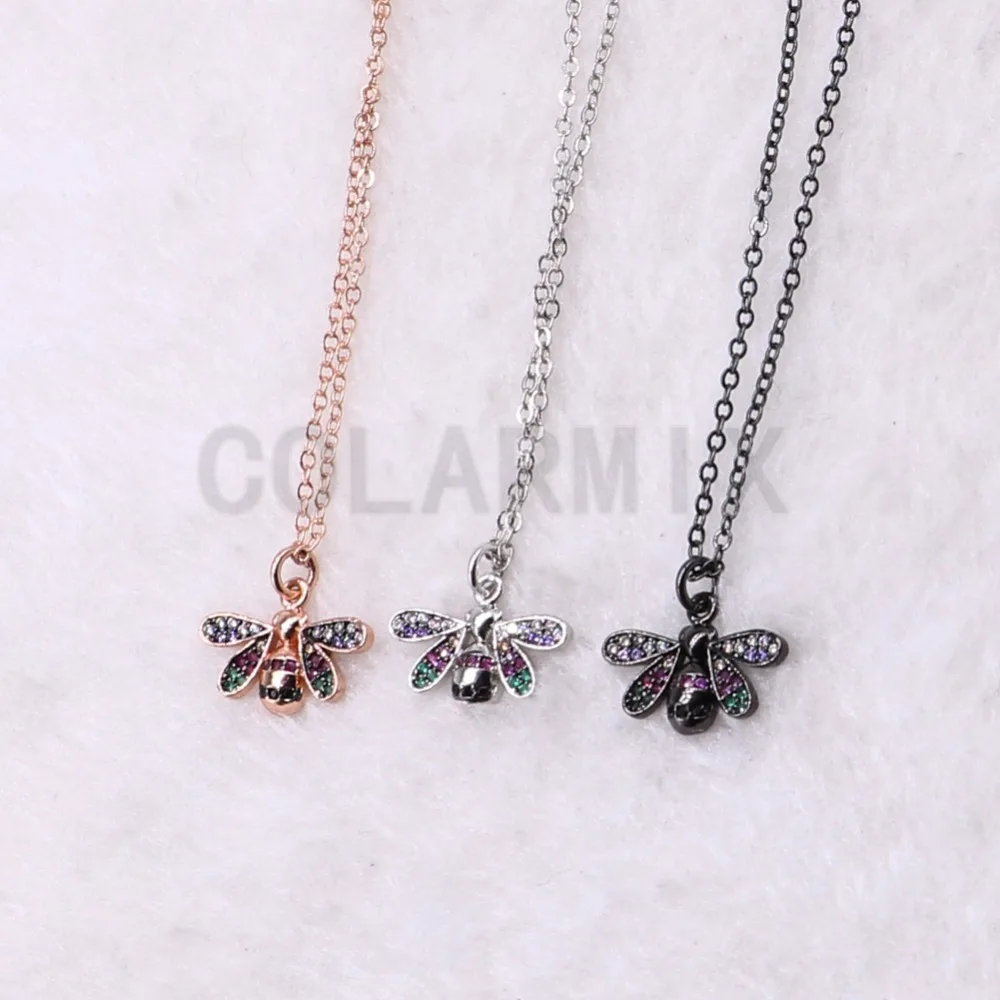 8 Pcs Micro pave Zircon tiny bugs pendant necklace Mix color inset Fashion slim chain 3741 | Украшения и аксессуары