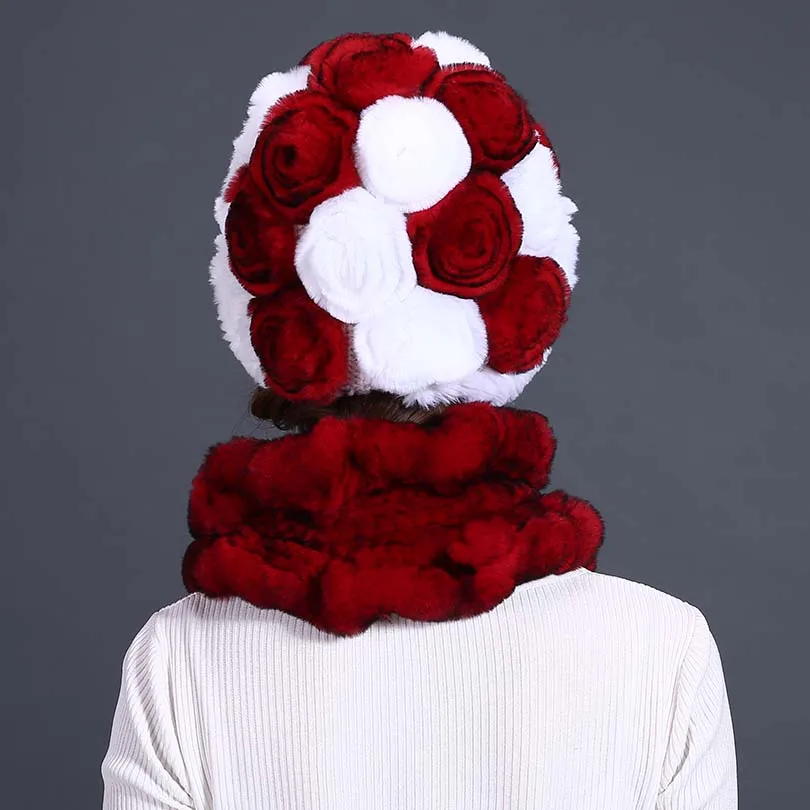 Женская вязаная шапка из натурального меха кролика Rex теплая цельного с