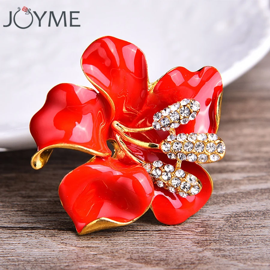 Цветок из белой эмали броши для женщин булавки и в стиле хиджаба красная маковая