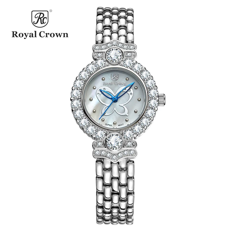 Женские наручные часы Royal Crown японский кварцевый браслет с бабочкой роскошные