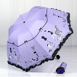 Purple Новое поступление, красивый зонтик с узором для девочек, Модный женский зонтик для дождя, дугообразный зонтик принцессы, женский зонтик, креативный подарок US041 - Цвет: Purple