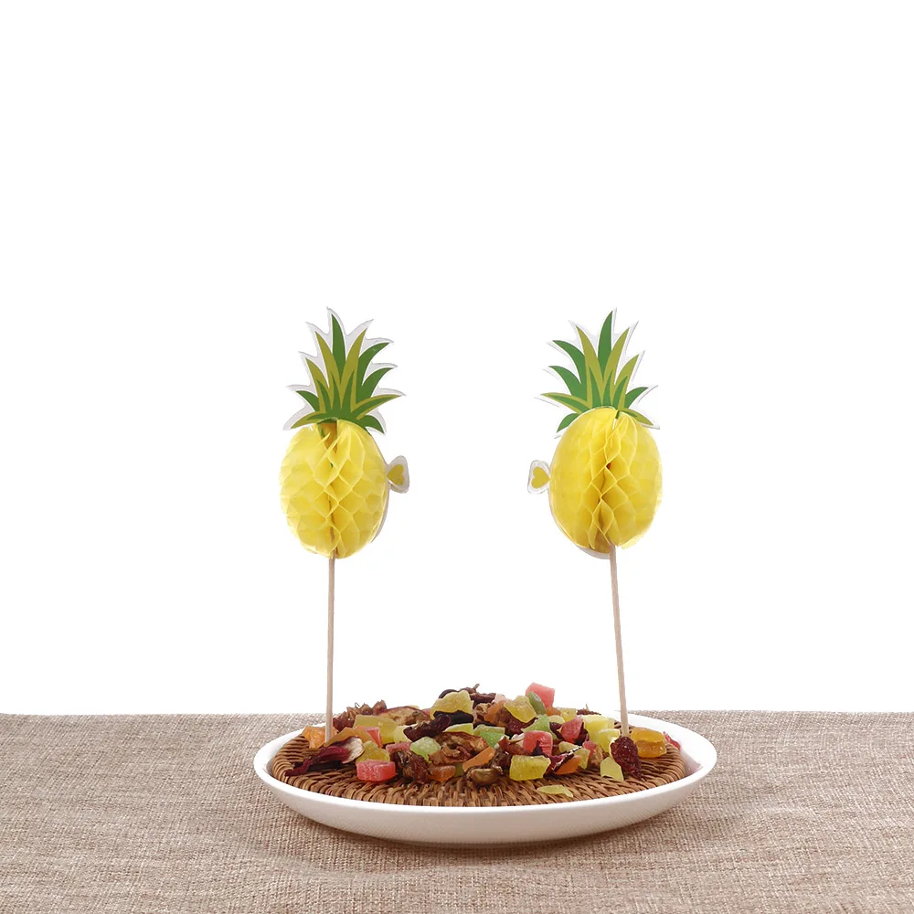 2pcs Pineapple 24 шт./компл. Розовый фламинго или желтый ананас кекс Топпер выбирает тропический hawiian Луо тема вечерние свадебные украшения торта - Цвет: 2pcs Pineapple