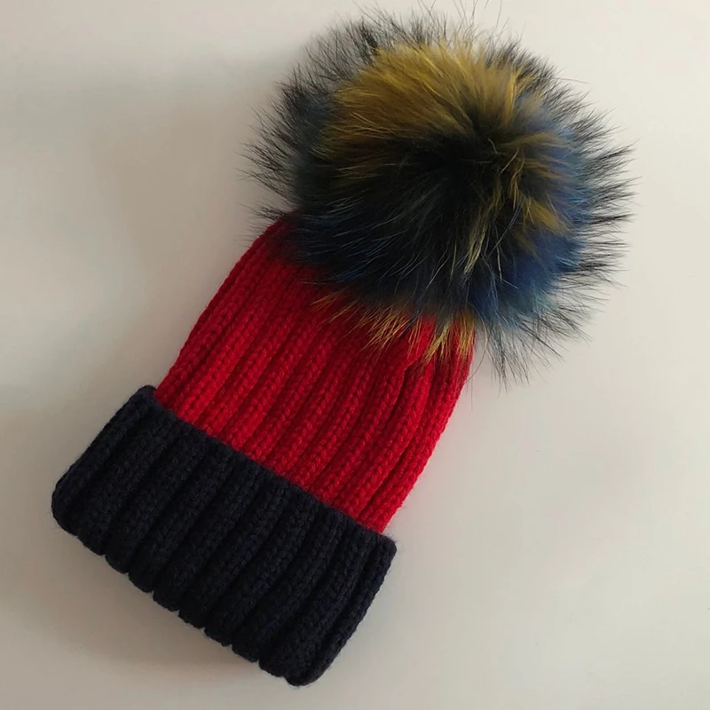 Модные помпоны из натурального Лисьего меха и норки, 15 см, шапочки Skullies Beanies для девочек, детские зимние теплые шапочки Skullies Beanies, новинка