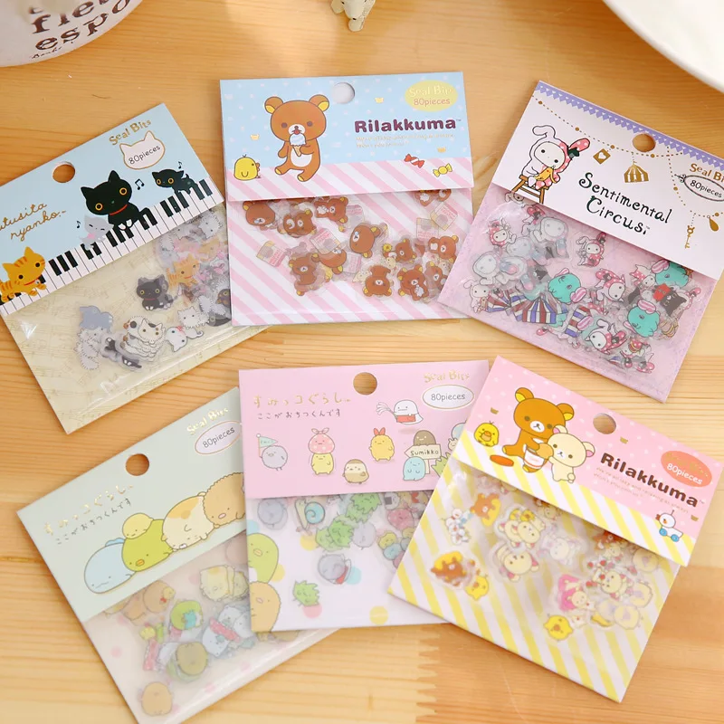 80 шт./упак. милый кот мини ПВХ наклейка Мультяшные животные украшение медведя