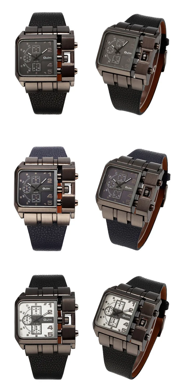 Часы наручные мужские кварцевые с кожаным ремешком и прямоугольным циферблатом