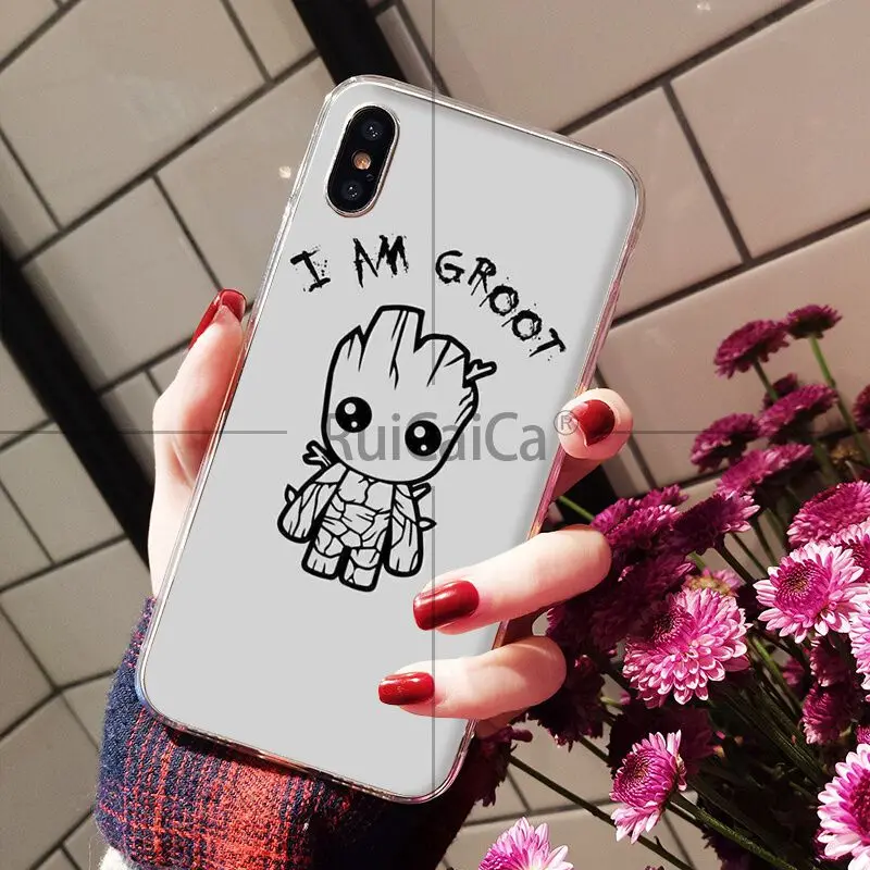 Ruicaica I AM Groot TPU Мягкий силиконовый прозрачный чехол для телефона iPhone 5 5Sx 6 7 7plus 8 8Plus X