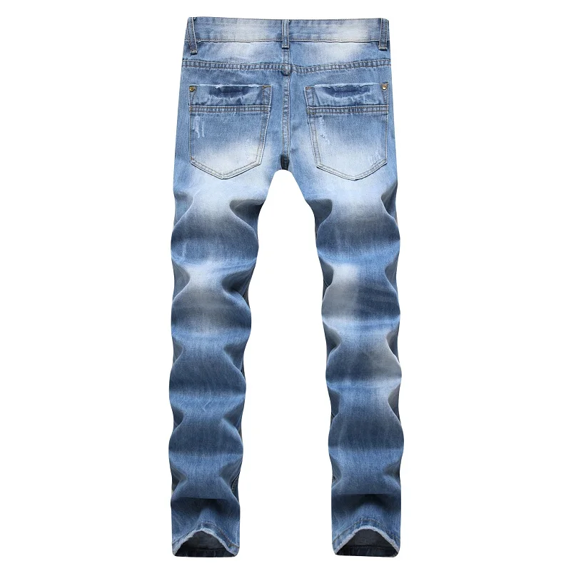 2020 Ripped Men Jeans Hip-hop INK Biker Skinny Punk Light Blue Brand Motorcycle Slim Fit Denim Pants Holes Men's | Мужская одежда