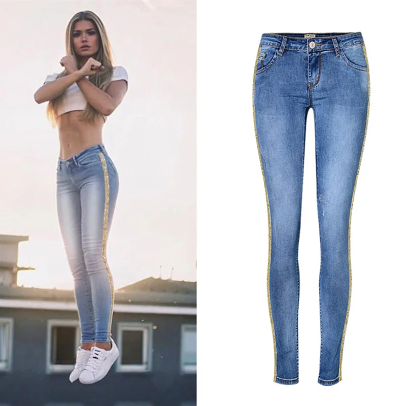 LOGAMI женские джинсы с высокой талией 2018 Лоскутные Стрейчевые карандаш