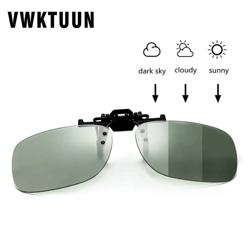 

VWKTUUN Square Photochromic Polarized Clip On Sunglasses Men Women Myopia Clip On Glasses Driving Polarized Night Vision Lens