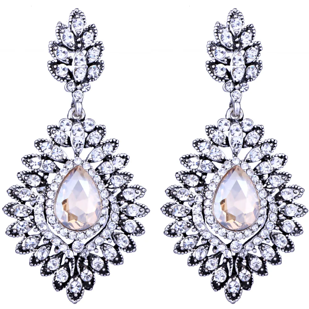 Винтажные посеребренные серьги капли с кристаллами Классические женские